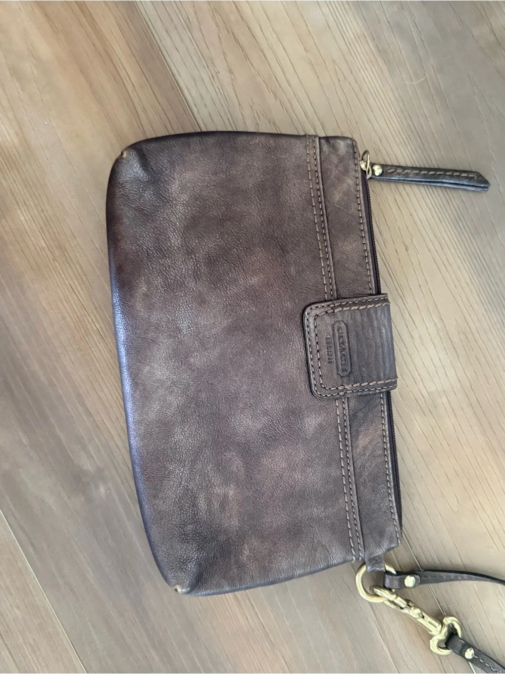 Coach Brown Leather Turn-Lock Wristlet